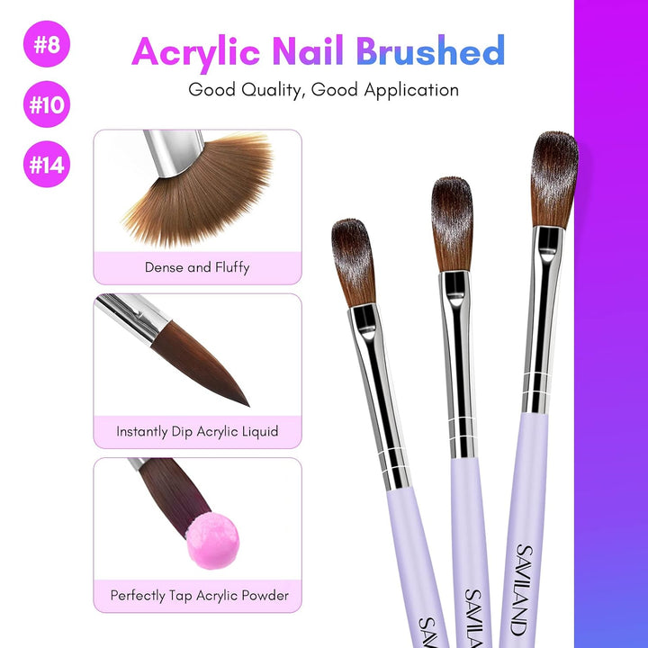 SAVILAND Acryl Liquid für Nägel – 240ML Acryl Liquid mit 3 Acryl Pinsel Grösse (8/10/14) für Acryl A