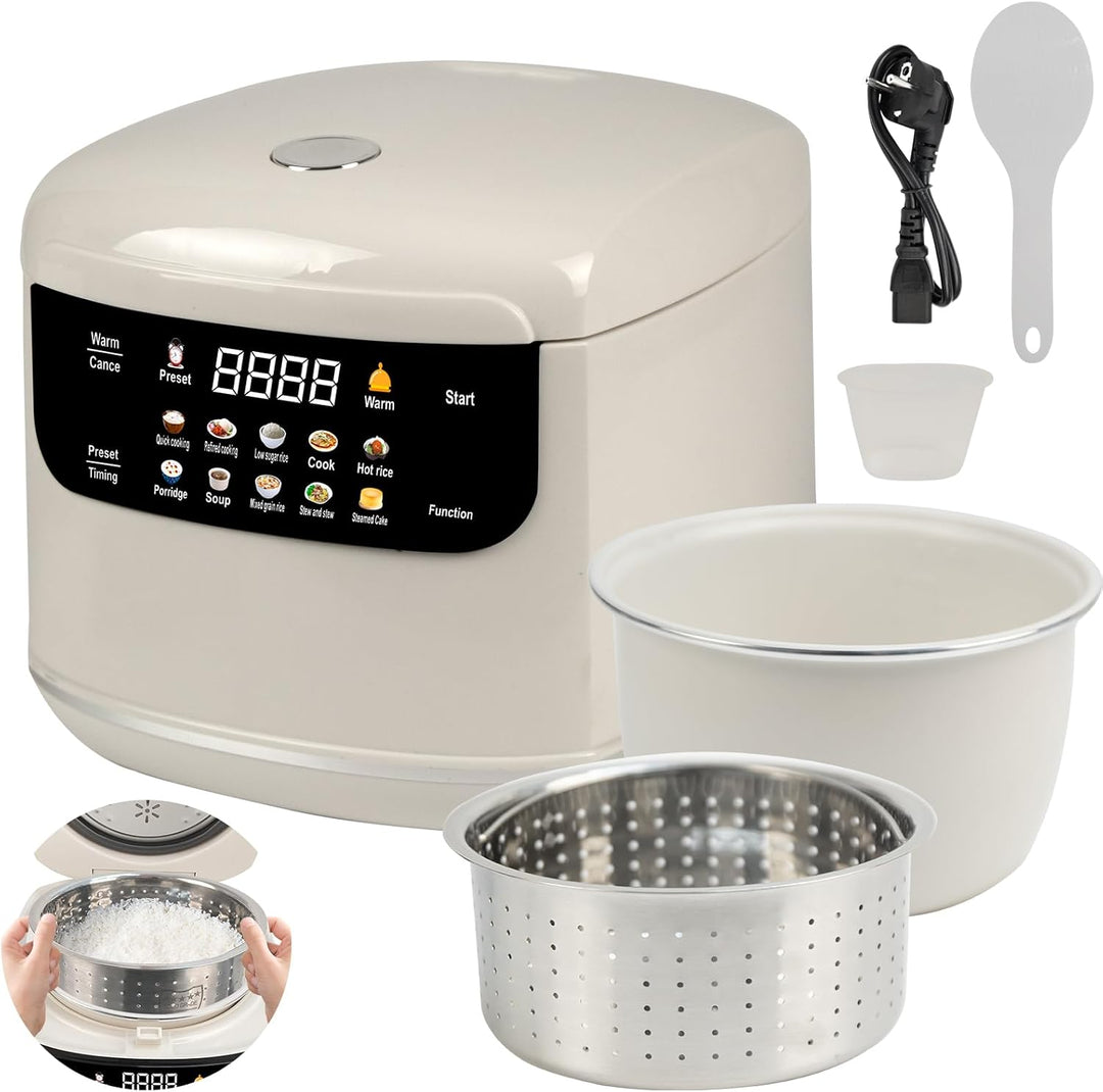 Reiskocher Low Sugar 2L, Rice Cooker mit Low Carb Funktion and Dampfgarer, 10 in 1 Reiskocher mit 24