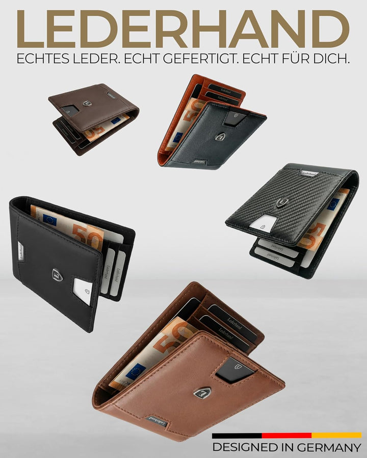 iSlim Wallet - Glattleder Geldbeutel mit Geldklammer und Münzfach, 9 Kartenfach Premium Geldbörse -