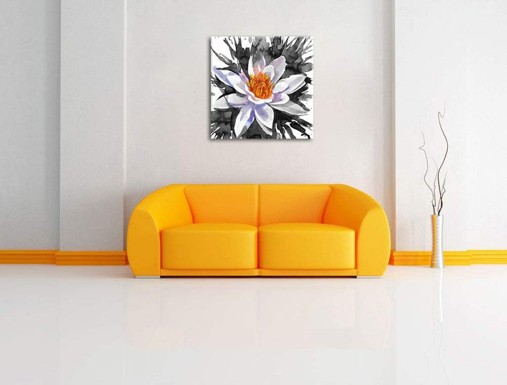 Pixxprint gezeichnete Seerose als Leinwandbild Quadratisch/Grösse: 70x70 / Wandbild/Kunstdruck/ferti