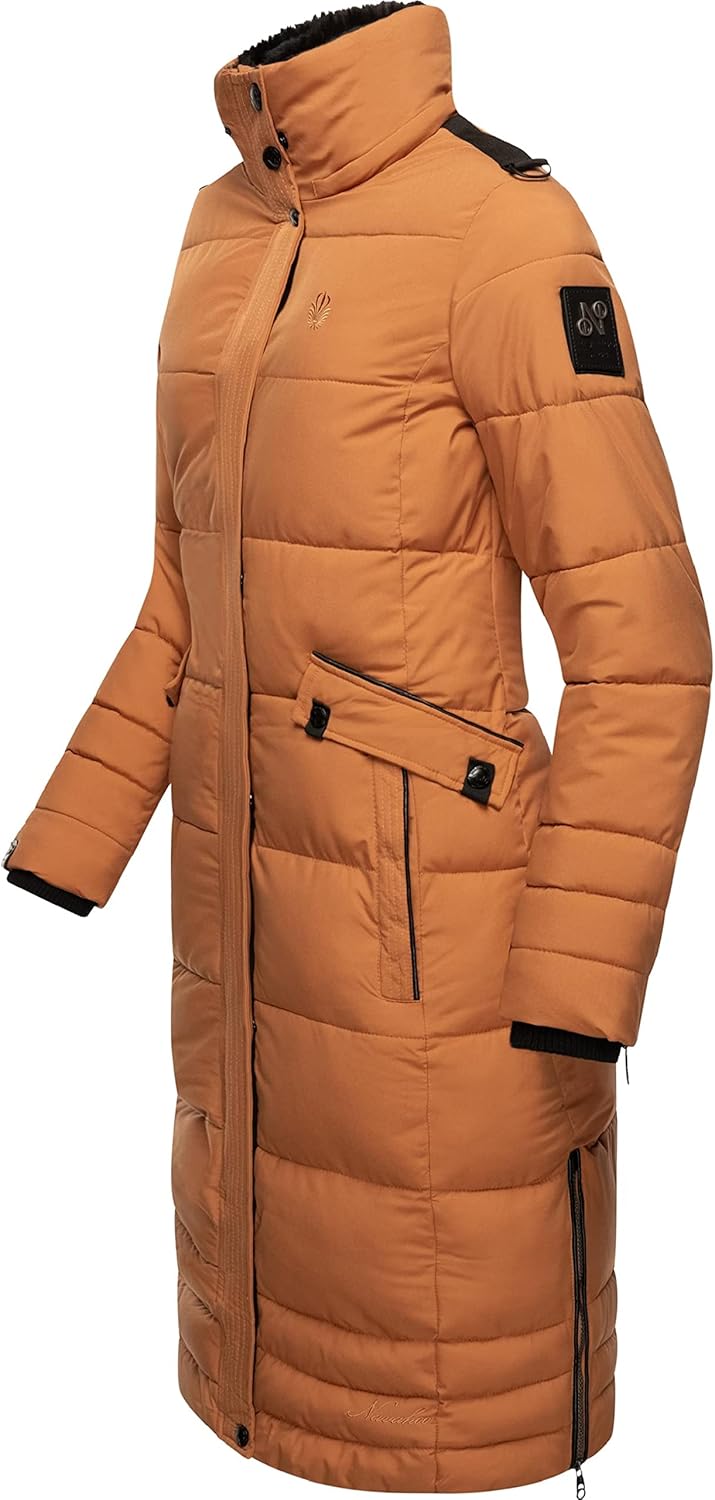 Navahoo Damen Wintermantel Warmer Steppmantel lang mit Abnehmbarer Kapuze Fahmiyaa XS-3XL S Rusty Ci