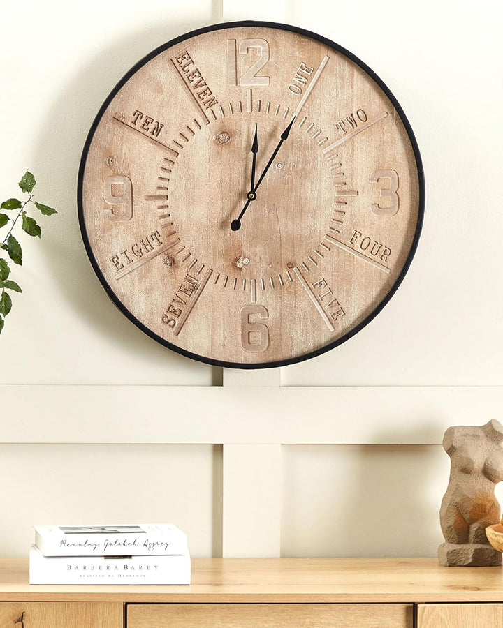 Wanduhr heller Holzfarbton ø 60 cm rund Dole