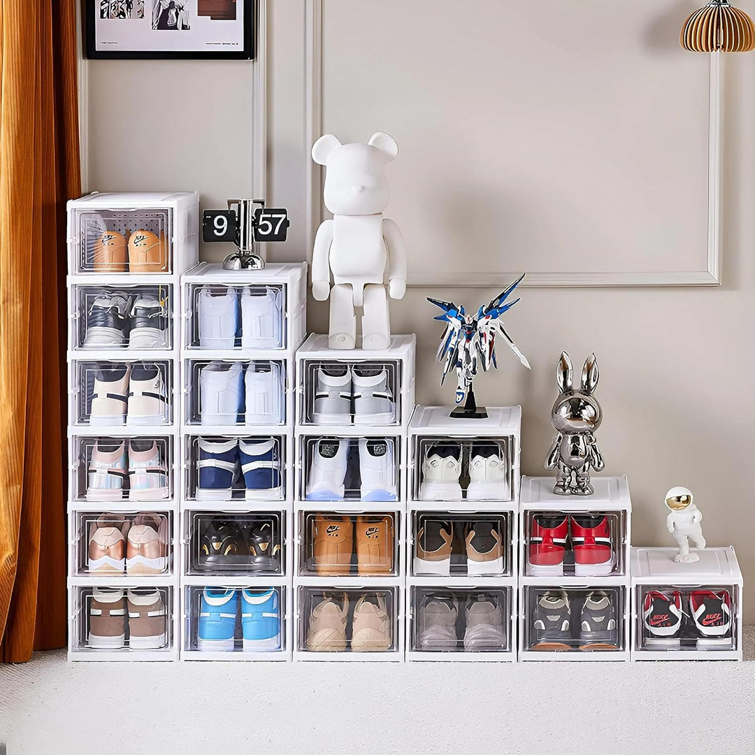 GUDEMAY Schuhboxen - Faltbare Schuhschrank mit transparent Türen - Kunststoff Schuhregal stapelbar u