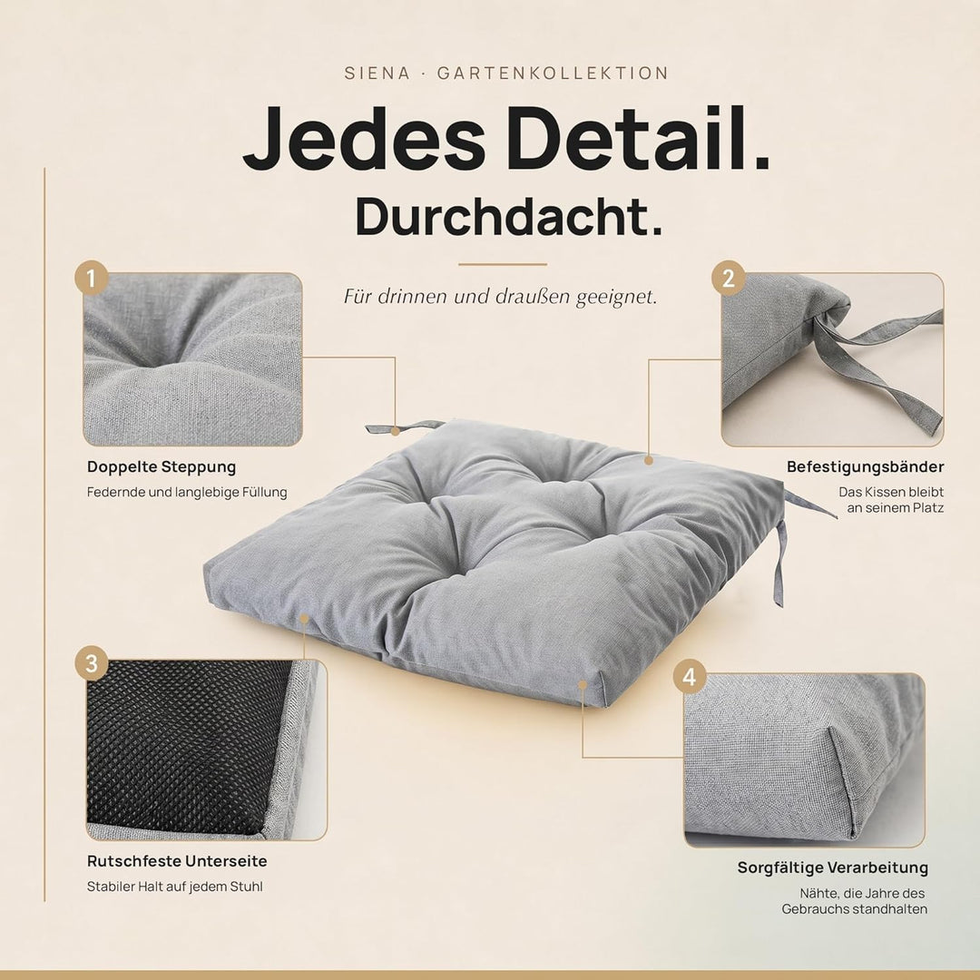 Wasserdichtes Stuhlkissen 45x45 cm – Gartenkissen für Stühle &amp; Sessel – Dickes Sitzkissen 6 cm – Out