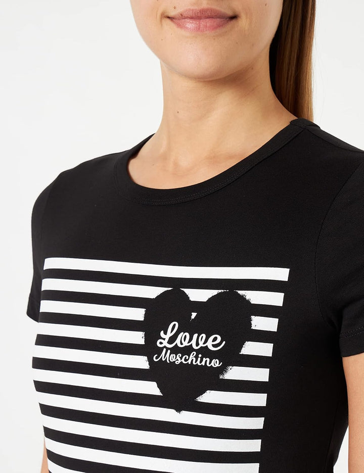 Love Moschino Damen Slim Fit Short-Sleeved T-Shirt 44 Schwarz, 44 Schwarz