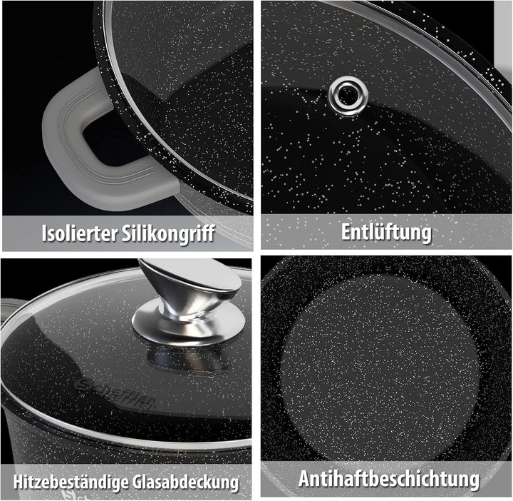 Topf Scheffler Schmortopf Induktion 32cm/10L Kochtopf mit Glasdeckel | Aluminiumguss, Antihaftbeschi