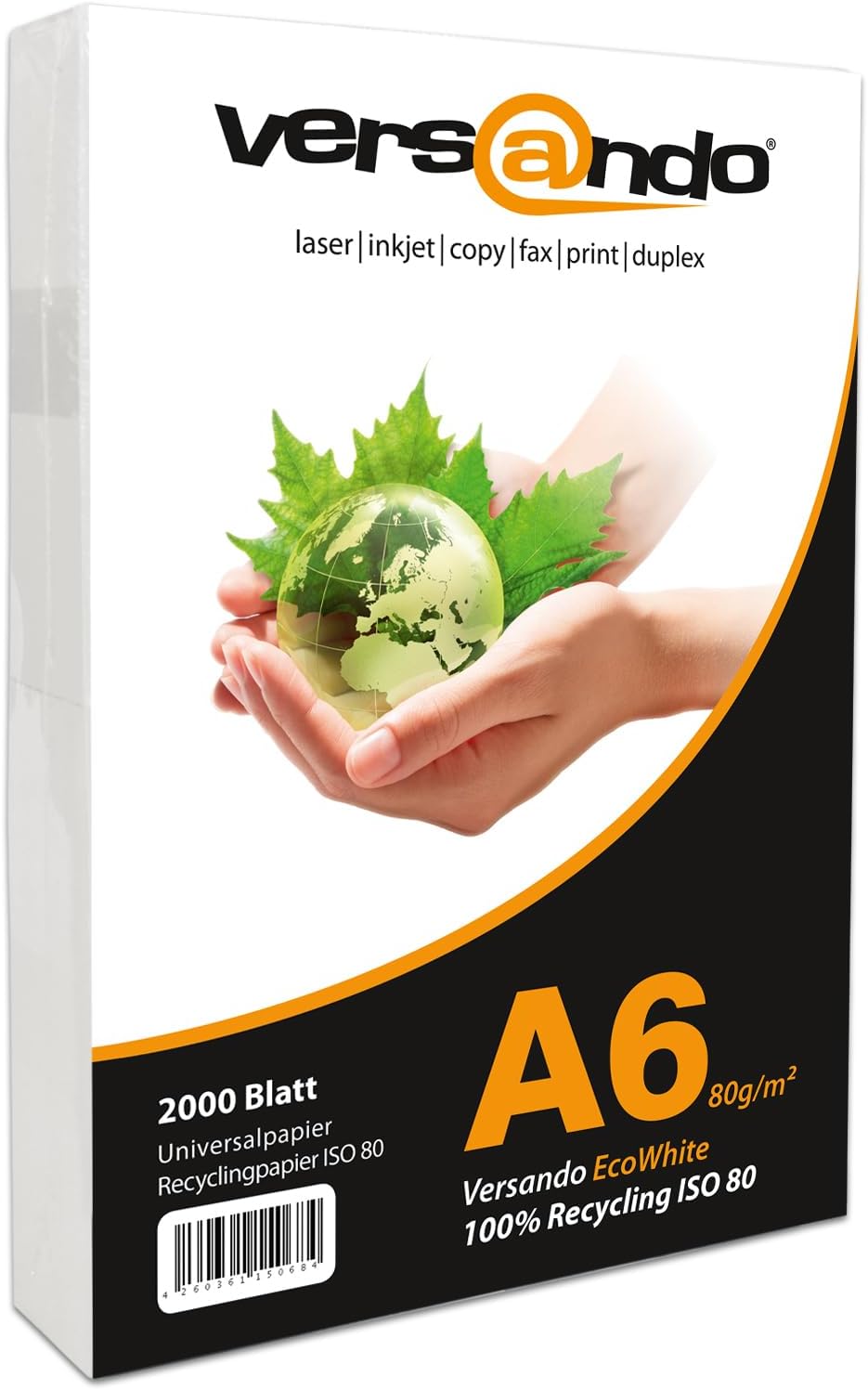 versando 2.000 Blatt Recyclingpapier DIN A6 EcoWhite 80g Kopierpapier Druckerpapier Öko Umweltpapier