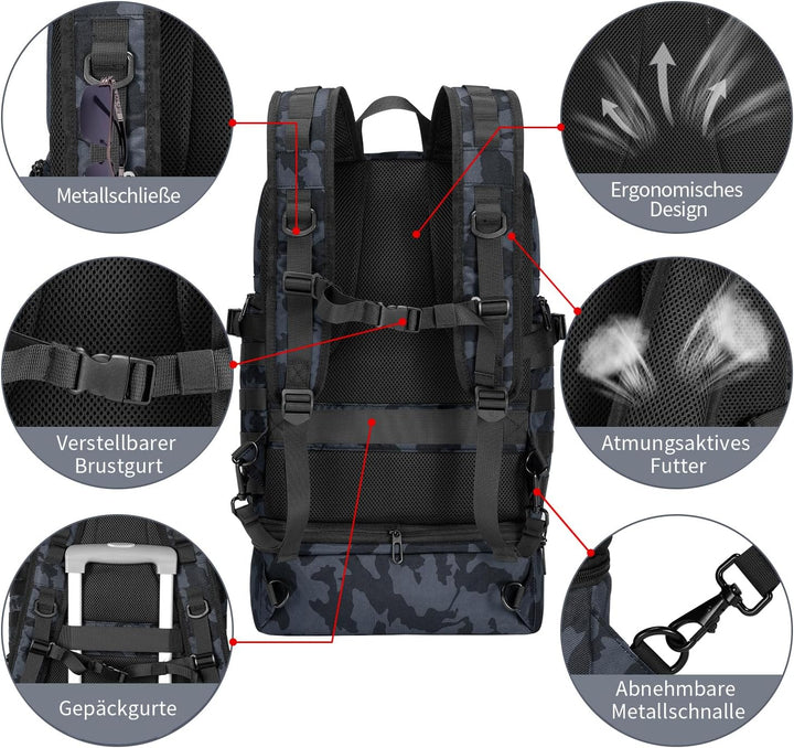 BERTASCHE Lunch Rucksack, 15.6 Zoll Laptop Rucksack mit Kühltasche, 2-IN-1 Arbeitrucksack für Herren