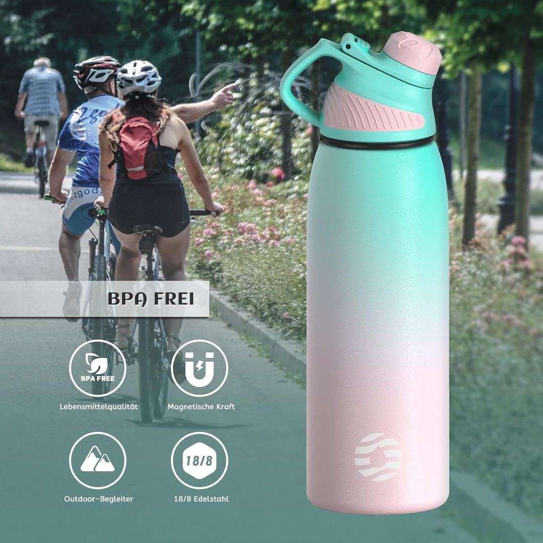 Fjbottle Edelstahl Trinkflasche Sport mit Magnetischem Deckel 1L, 800ml, 600ml, 400ml BPA-Frei Ausla
