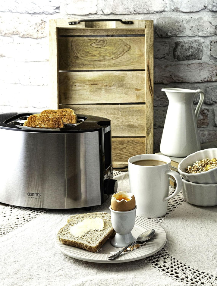 CAMRY CR 3215 Edelstahl Toaster 2 Scheiben, 850 W, mit Funktionen: Aufwärmen, Abbrechen, Auftauen, e