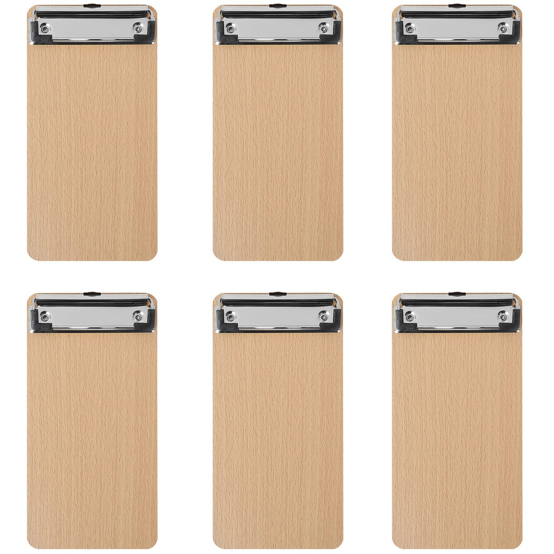BOMKEE 6er Klemmbrett A6, Mini Schreibplatte Klemmbretter Hölzern Halter Clipboard für Hotels, Bar,