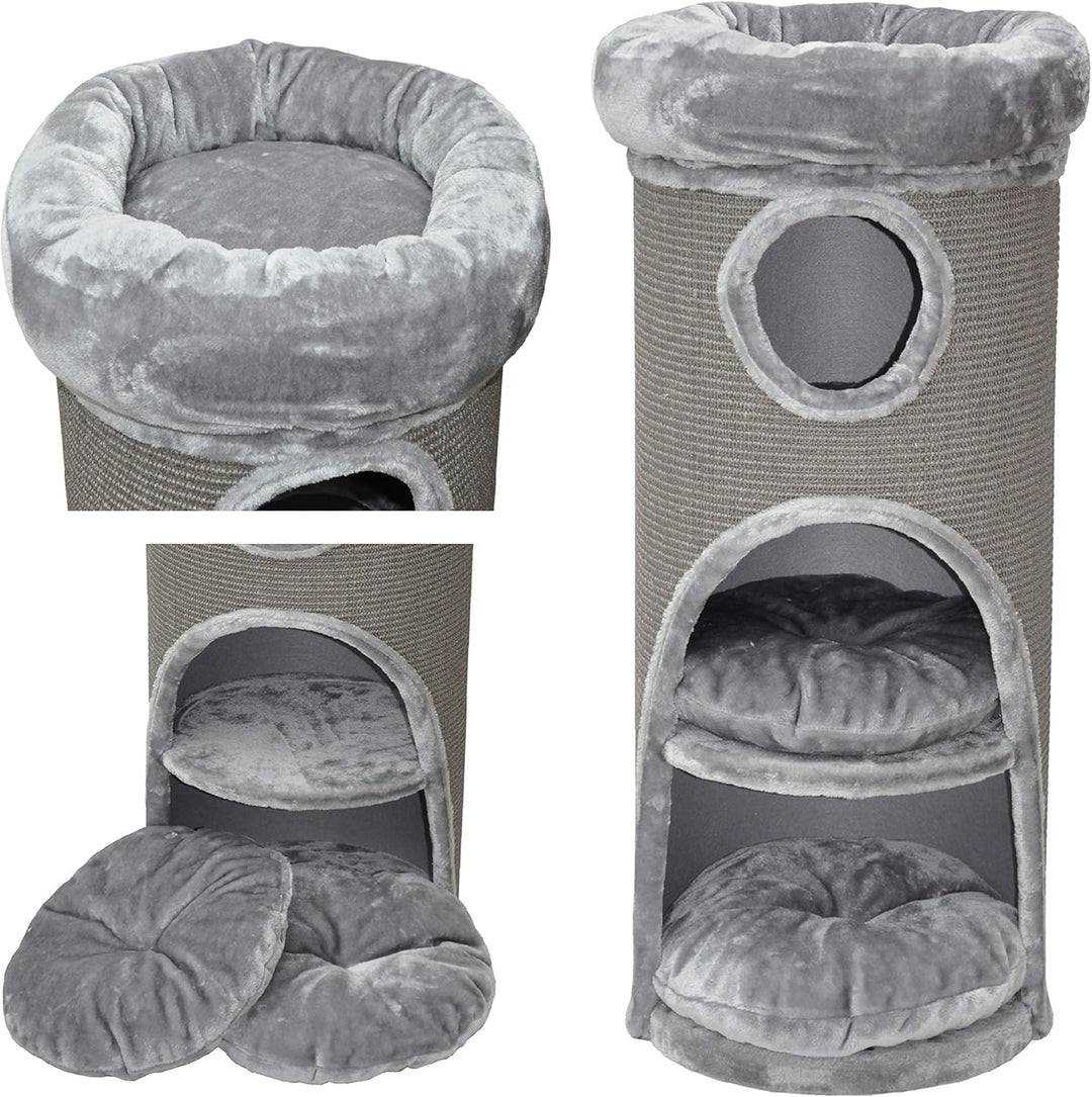 nanook Katzen Kratztonne Kratzbaum grau - 100 x 40 cm - standfest - mit Katzenbett, Plüschrand und K