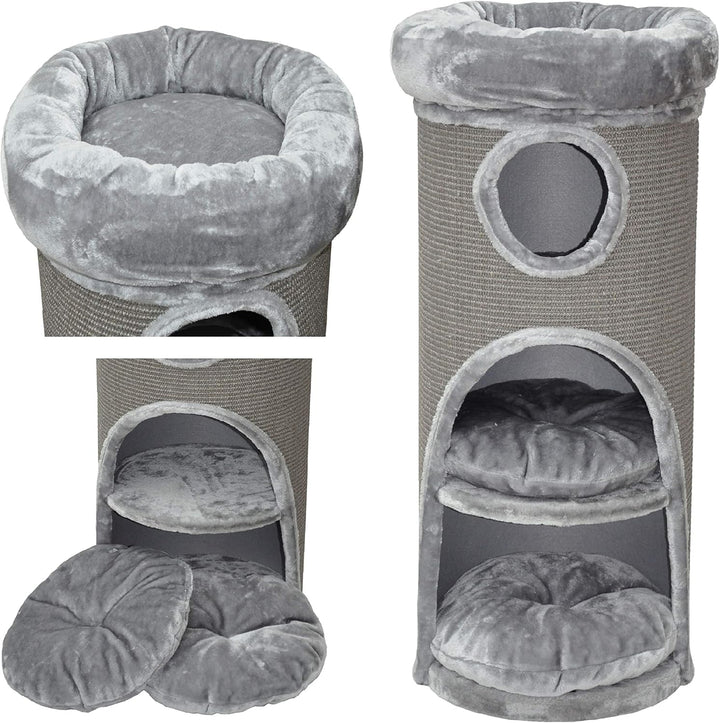 nanook Katzen Kratztonne Kratzbaum grau - 100 x 40 cm - standfest - mit Katzenbett, Plüschrand und K