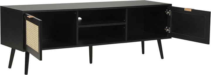 Beliani TV-Schrank Rattan schwarz/beige 2 Türen 150 x 40 x 52 cm modern Opoco