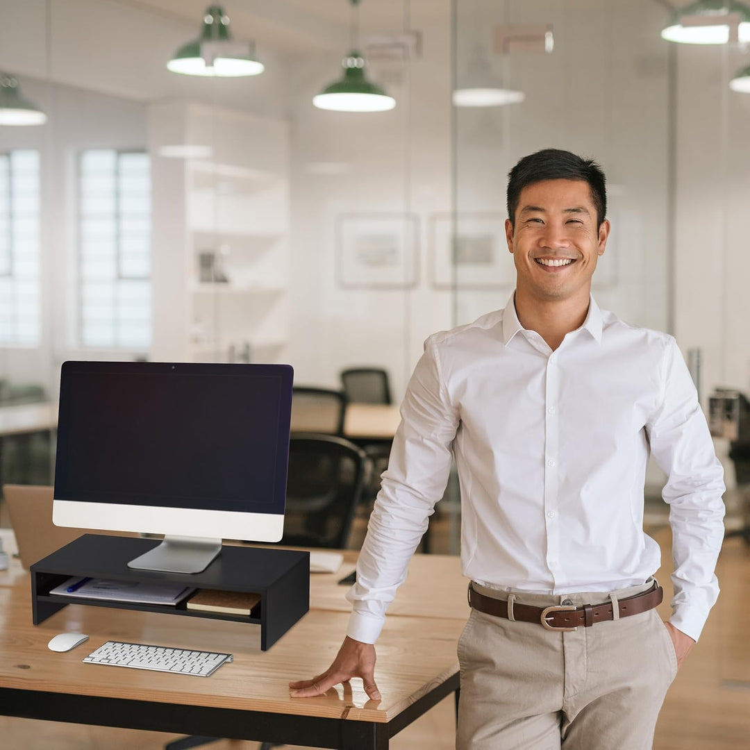 Relaxdays Monitorständer, Zusatzablage, HxBxT: 14,5 x 54 x 25,5 cm, Bildschirmerhöhung für Schreibti