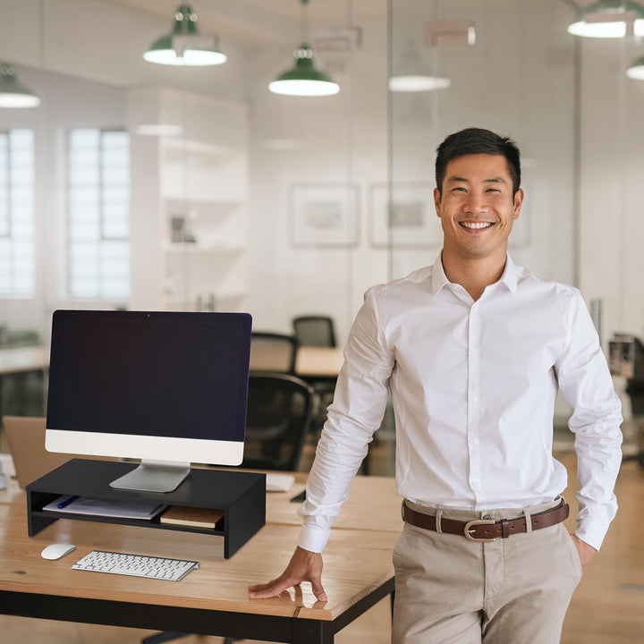 Relaxdays Monitorständer, Zusatzablage, HxBxT: 14,5 x 54 x 25,5 cm, Bildschirmerhöhung für Schreibti