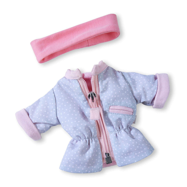 HABA 306547 - Kleiderset Pünktchen-Parka - Kleidung für Puppen bis 32 cm, Set mit Stirnband und Jack