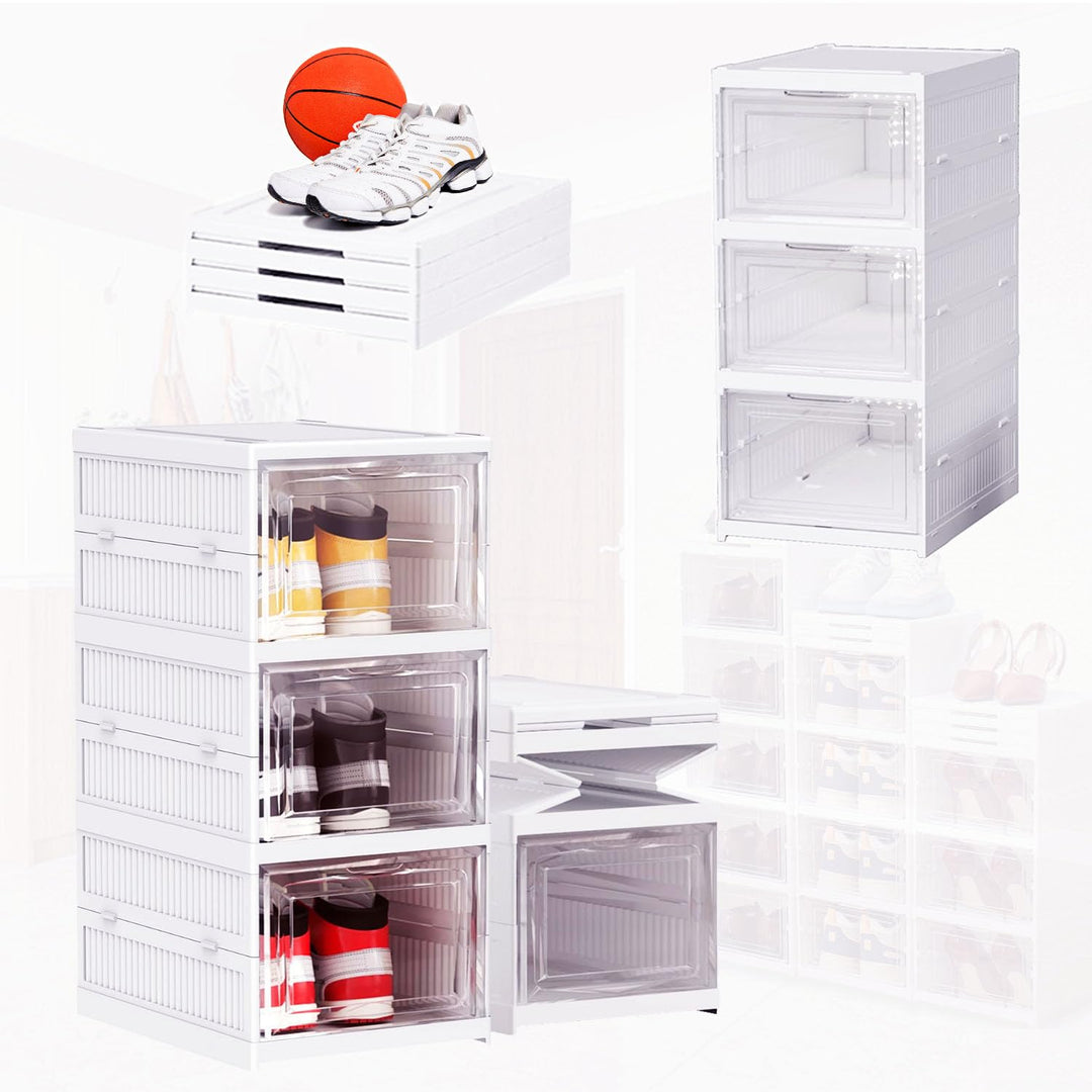 EMHTHME Schuhboxen Stapelbar Transparent mit Deckel, Schuhaufbewahrungsbox, Schuh-Organizer aus Kuns