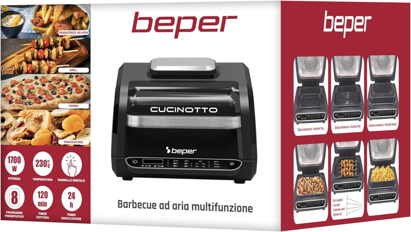 BEPER CUCINOTTO Grill und Heissluftfritteuse mit 8 Programmen - Heissluftfritteuse, Grill, BBQ, Back