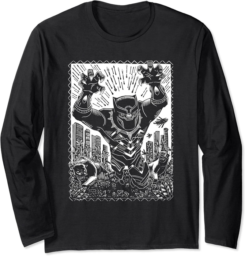 Marvel Black Panther Linocut Black Langarmshirt