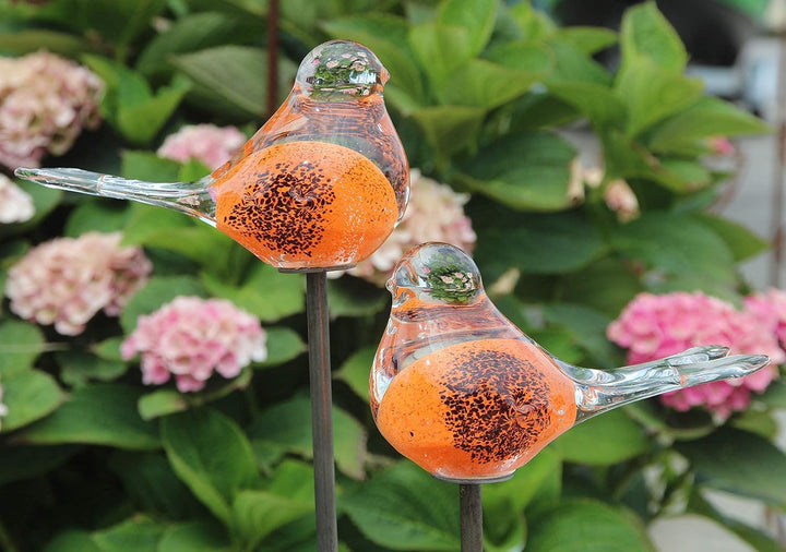 Bornhöft 2er Set Gartenstecker Glasvogel Deko Beetstecker Handarbeit Skulptur Vogel 1 (Orange Schwar
