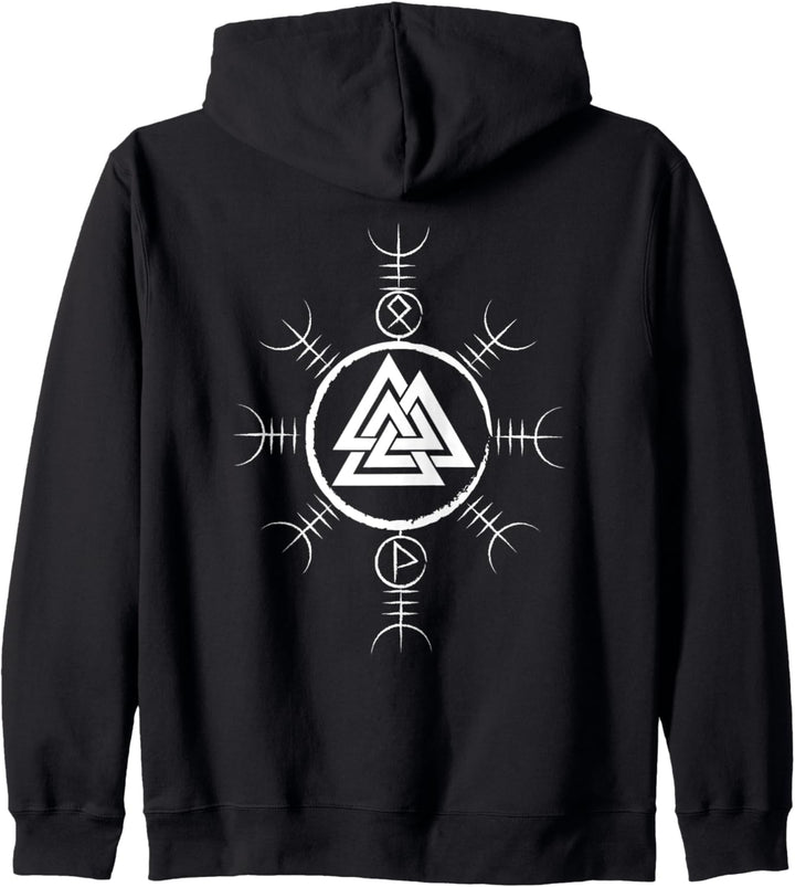 Classic Wikinger Symbole - Aegishjalmur - Valknut (on back) Kapuzenjacke