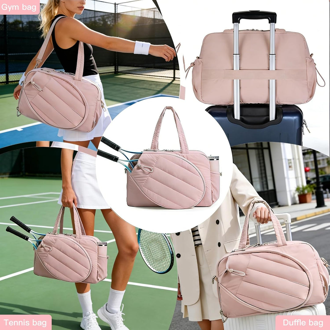Badminton Tasche Damen 48×19×31 cm, Puffer Sporttasche Gross, Tennistasche mit Schlägerfach, Reiseta