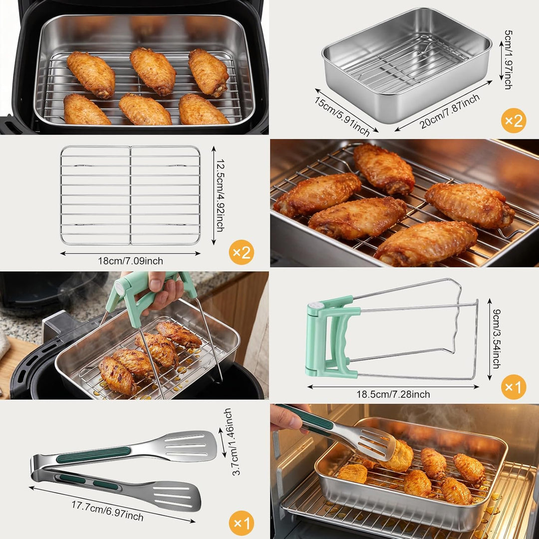 Zocipro 6 Stück Auflaufform Airfryer Edelstahl 304, Airfryer Zubehör mit 2 Schale, 2 Abtropfsieb & A