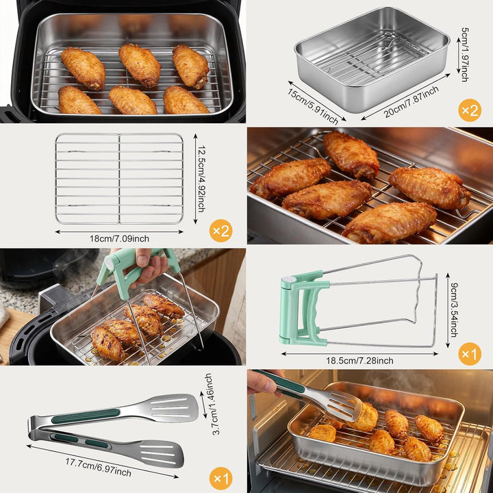 Zocipro 6 Stück Auflaufform Airfryer Edelstahl 304, Airfryer Zubehör mit 2 Schale, 2 Abtropfsieb & A