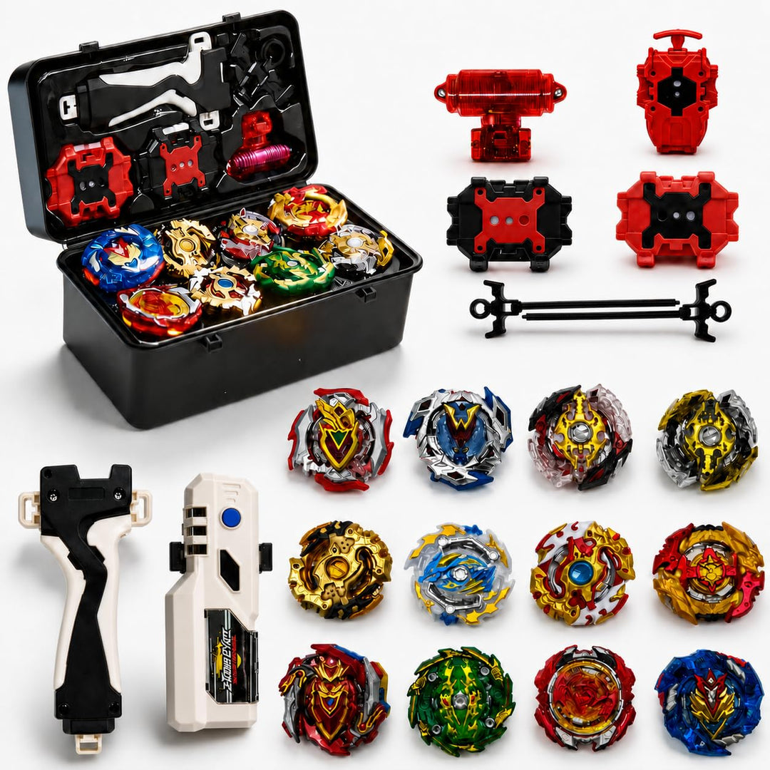 12er Bey Kampfkreisel mit Kasten Metal Fusion Blade Kreisel Set, mit Ton- und Lichtgriff Funke Launc