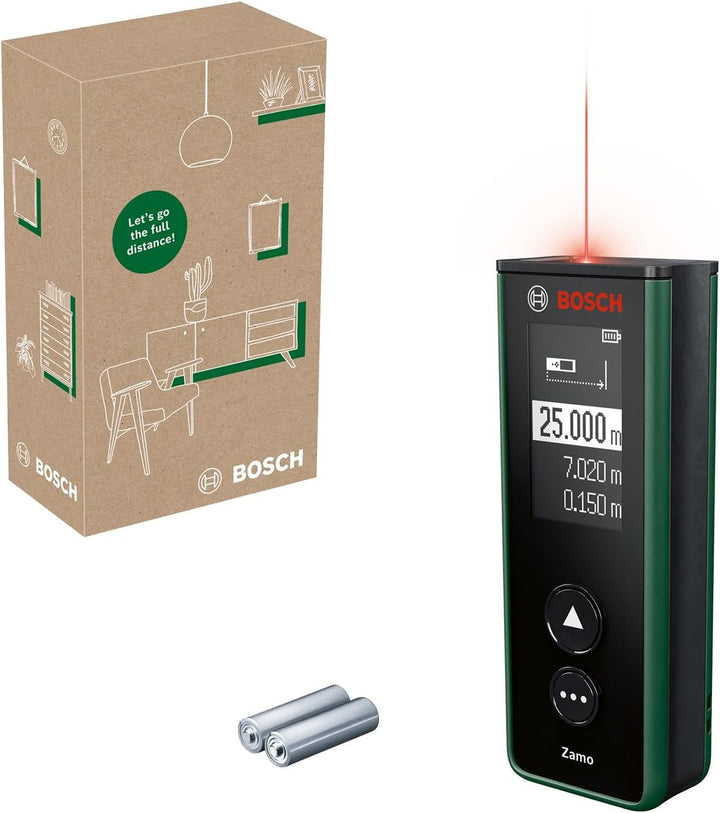 Bosch Laser-Entfernungsmesser Zamo der 4. Generation (einfaches und präzises Messen bis 25 m, Akkus