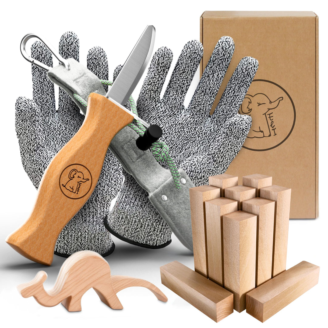 Eli® Schnitzmesser Kinder mit Filztasche und Schnitzholz ab 6 Jahre - hochwertiges Kindermesser Schn