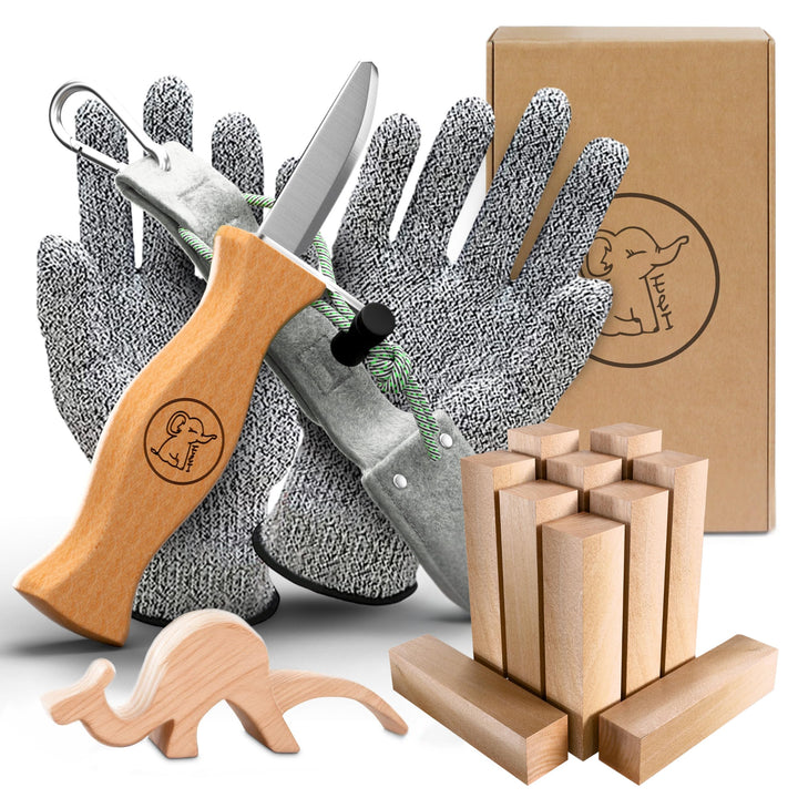 Eli® Schnitzmesser Kinder mit Filztasche und Schnitzholz ab 6 Jahre - hochwertiges Kindermesser Schn