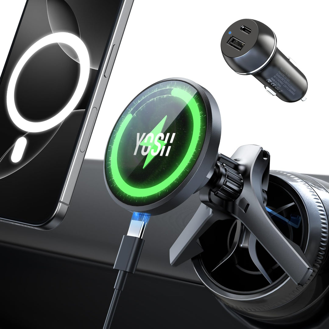 YOSH für MagSafe Autohalterung 15W Handyhalterung Auto mit Ladefunktion, für Runde Lüftung, kompatib