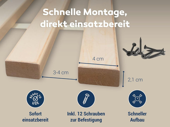 Madera Rollrost XXL mit 23 extra stabilen Leisten aus massiven Buchenholz, belastbar bis ca. 280 kg
