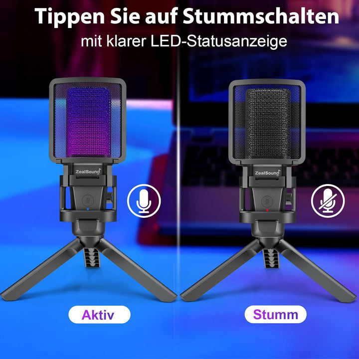 zealsound Gaming USB Mikrofon PC, für Streaming Podcast Studio, für PS4 PS5 Mac Handy, mit Typ-C Ada