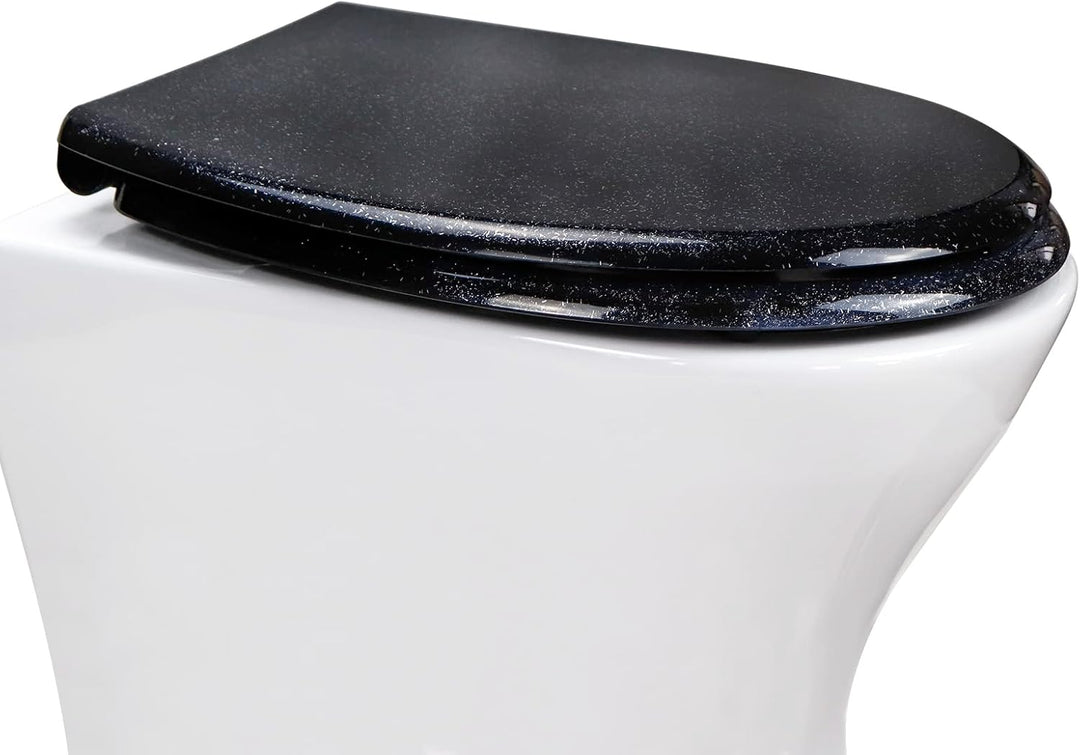 WC Sitz mit Absenkautomatik, Toilettendeckel Schwarz, Klodeckel aus Duroplast, Toilettensitz mit Qui