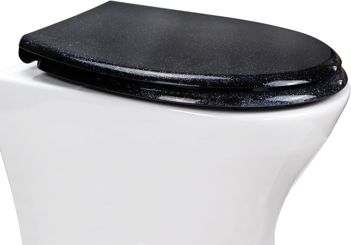 WC Sitz mit Absenkautomatik, Toilettendeckel Schwarz, Klodeckel aus Duroplast, Toilettensitz mit Qui