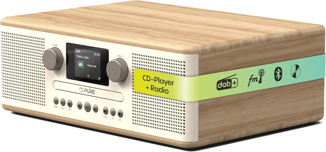 Pure Classic C-D6 Musiksystem (CD-Player, DAB+/FM, Bluetooth, AUX, USB, Wecker, Sleeptimer) Cotton W