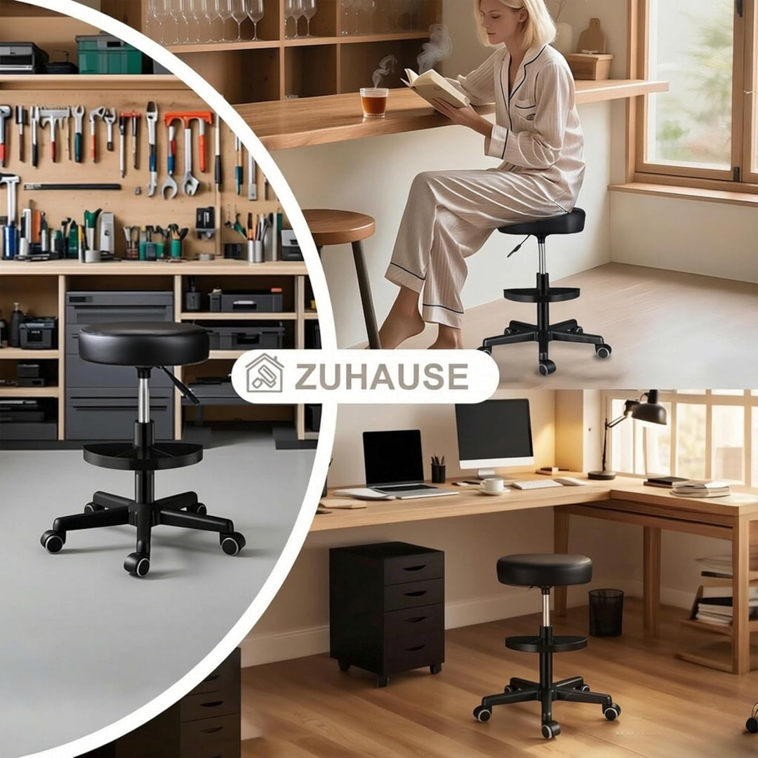 Zedelmaier Rollhocker höhenverstellbar, Bürohocker mit Gummirollen, 360° drehbar Hocker mit Rollen &