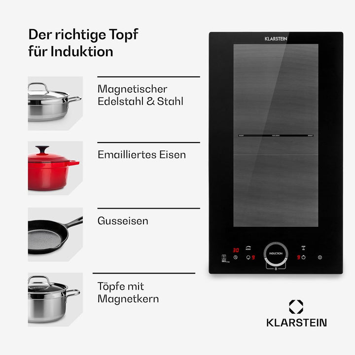 Klarstein Delicatessa Slim Domino Induktionskochfeld - autarke 2 Zonen Herdplatte Induktion, Indukti