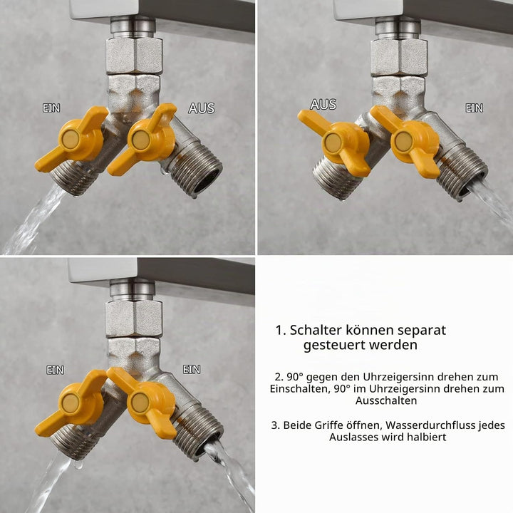Tecmolog 3 Wege Umschaltventil 1/2 Zoll Messing Y-Verteilerstück mit Absperrhähnen für Duschkopf und