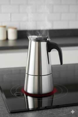 Espressokocher Mokka Kanne 6 Tassen Edelstahl Induktion für 6, 9 oder 12 Tassen CF-MM6/9/12 (6 Tasse