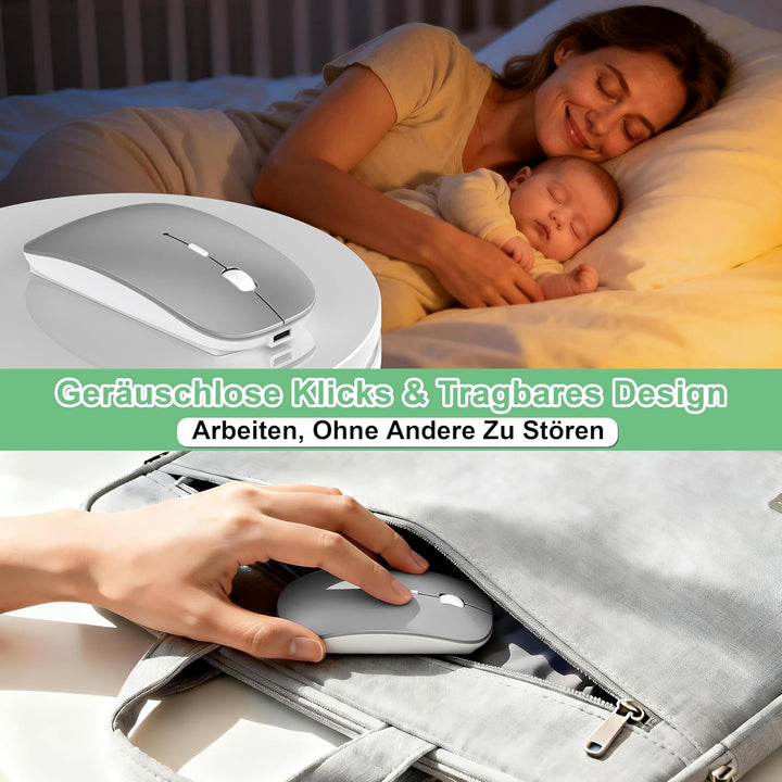 Bluetooth Maus Kabellos mit Jiggler, Wiederaufladbare Funkmaus für Laptop MacBook Air Mac iPad Pro P