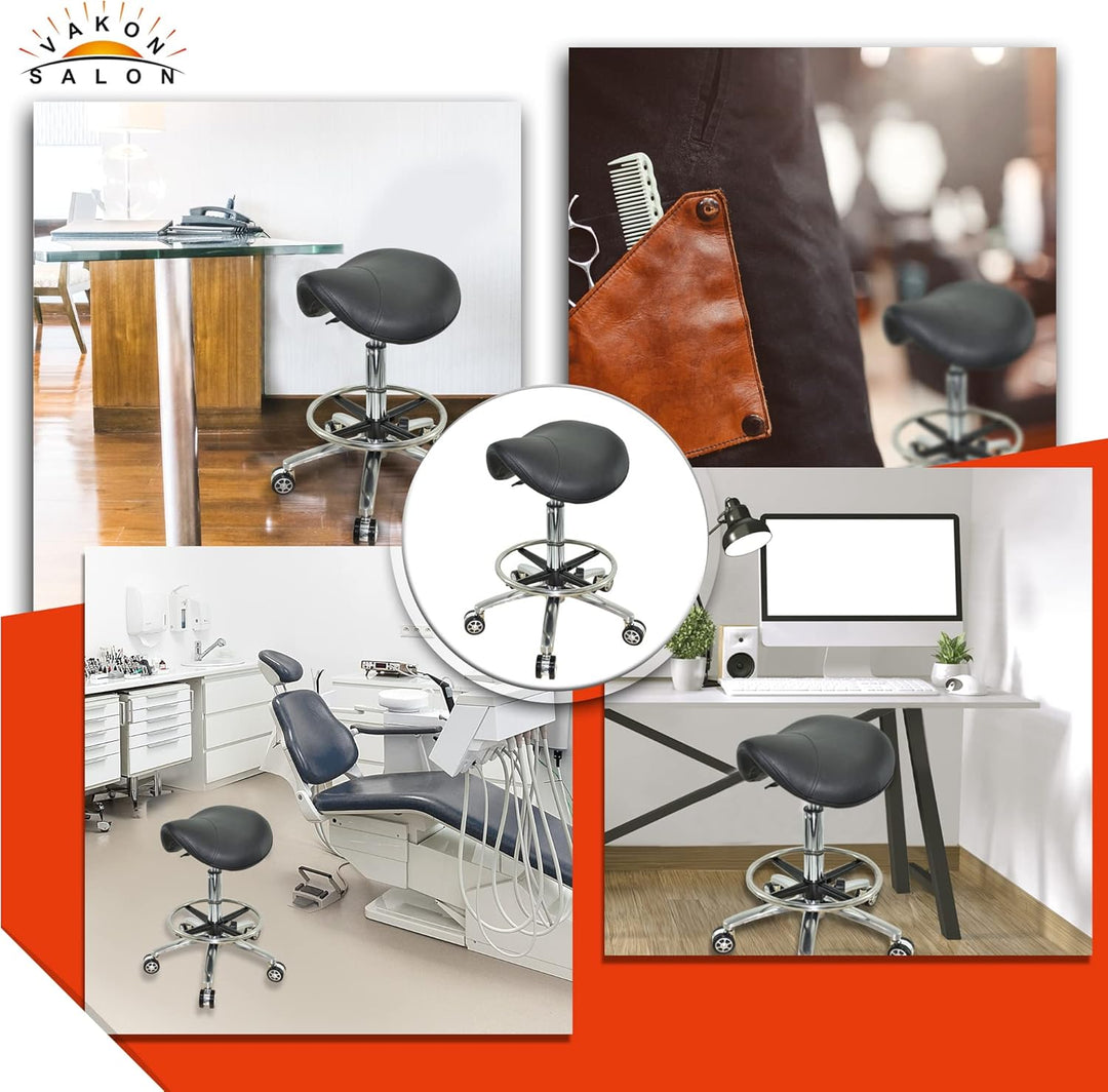 VAKON SALON - Ergonomischer Sattelhocker auf Rollen, höhenverstellbar von 55-75 cm mit Fussring - Dr