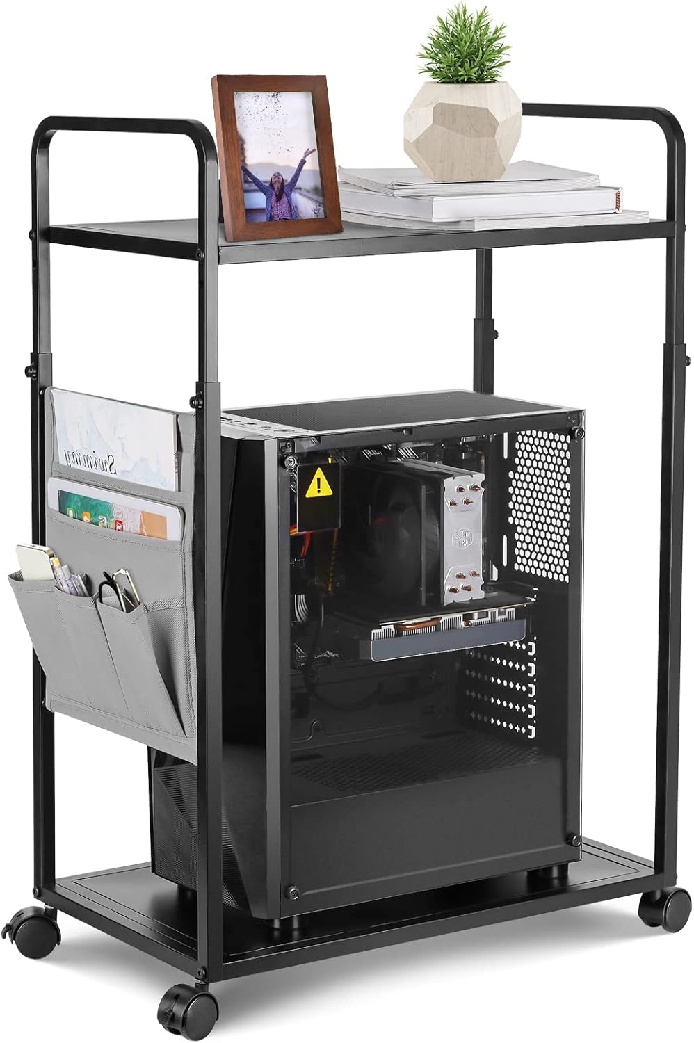 Whchiy PC Ständer Einstellbar Computer Ständer 2 Schicht CPU Ständer mit Hängetasche und Rollen für