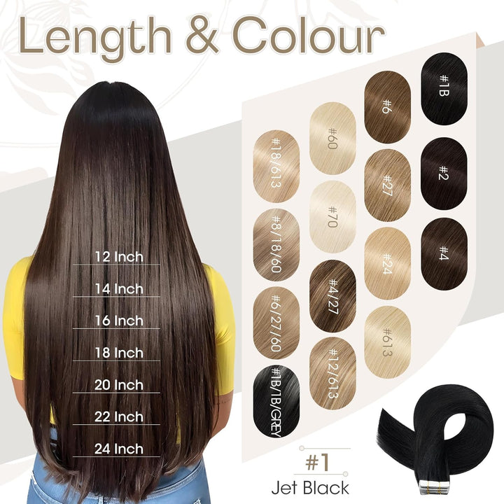 Elailite Tape Extensions Haarverlängerung - 20Stück Tape in Extensions Echthaar - Remy Real Human Ha