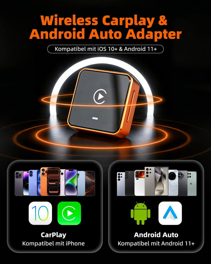 LINGHUANG Wireless CarPlay Adapter & Android Auto Wireless Adapter for Apple iPhone Upgrade von Wire