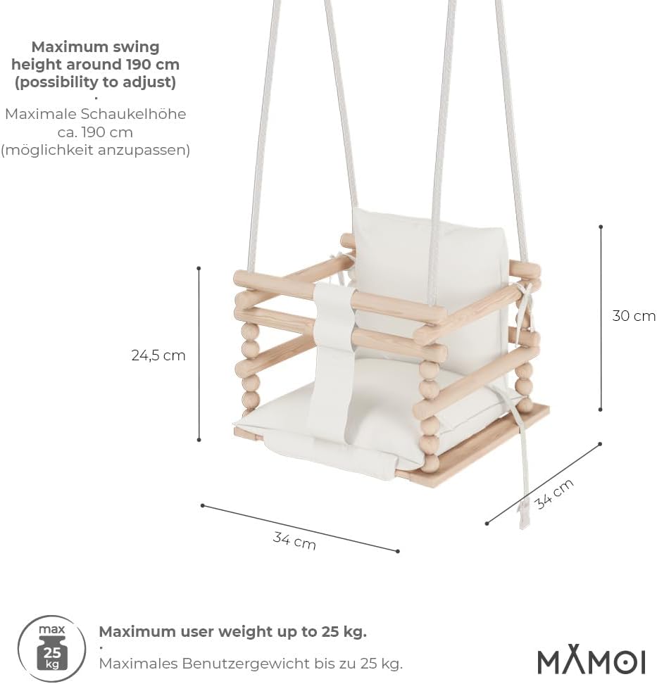 MAMOI® Babyschaukel Holz | Indoor Babyschaukel | Kinderschaukel Indoor | Babyschaukel 3 in 1 + SICHE