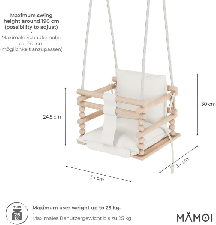 MAMOI® Babyschaukel Holz | Indoor Babyschaukel | Kinderschaukel Indoor | Babyschaukel 3 in 1 + SICHE